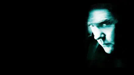 4K Ultra HD PC desktop wallpaper (tag 24) — eerie blue-green glitched portrait of a face emerging from black, cyberpunk neon shadows.