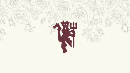 Manchester United F.C. maroon devil logo centered on a cream background with delicate sketched roses across the top — 2K Quad HD PC desktop wallpaper background.