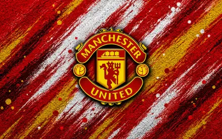Manchester United F.C. logo centered on red, white and gold brushed-grunge streaks — 4K Ultra HD PC desktop wallpaper and background.