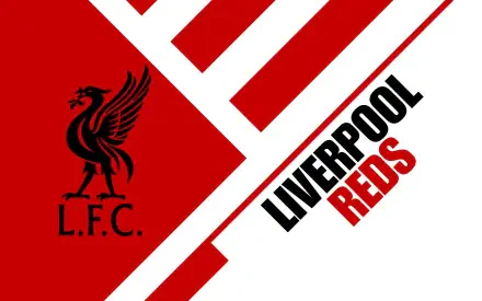 Liverpool F.C. logo and LIVERPOOL REDS text on a red-and-white geometric design — 2K Quad HD PC desktop wallpaper and background.