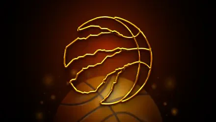 4K Ultra HD PC desktop wallpaper: glowing gold basketball traced by raptor claw slashes, Toronto Raptors NBA motif on a dark reflective background.