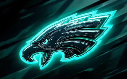 Neon teal Philadelphia Eagles NFL logo glowing on a dark streaked backdrop — 4K Ultra HD PC desktop wallpaper and background.