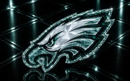 4K Ultra HD PC desktop wallpaper: crystalline Philadelphia Eagles NFL logo in teal and silver on a reflective grid