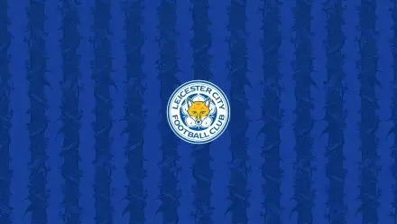 Centered Leicester City F.C. logo on a textured blue striped background — 2K Quad HD PC desktop wallpaper/background.