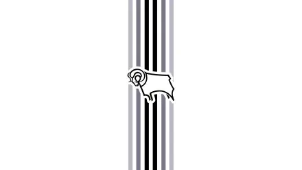Derby County F.C. logo (ram) centered on vertical black and gray stripes on white background — 2K Quad HD PC desktop wallpaper and background.