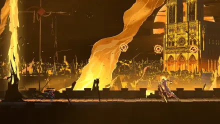 Castlevania Belmont's Curse video game 4K Ultra HD PC desktop wallpaper and background — Belmont on a cathedral rooftop amid roaring fire and a burning gothic cityscape.