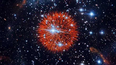 Pa 30 supernova nebula glowing red among a star-filled sky, 5K Ultra HD PC desktop wallpaper and background.