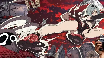 Roxy from Zenless Zone Zero strikes a dynamic pose against a crimson backdrop in this 4K Ultra HD anime girl PC desktop wallpaper.