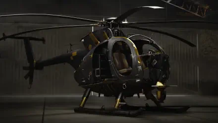 WARDOGS military helicopter aircraft in a dim hangar, featured in an HD PC desktop wallpaper and background.