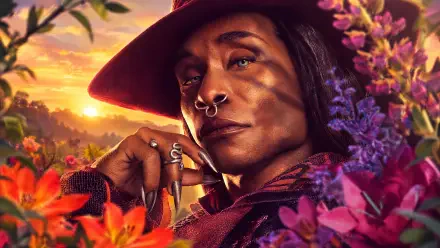 The Hunger Games portrait of a man surrounded by vibrant flowers, by Magno Stift, in 4K Ultra HD PC desktop wallpaper and background.