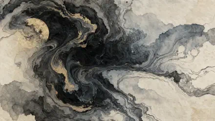 Abstract black, gray, and cream marble texture with flowing swirls, 4K Ultra HD PC desktop wallpaper background.