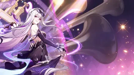 Aha from Honkai: Star Rail conjures glowing purple magic in this 5K Ultra HD anime girl PC desktop wallpaper and background.