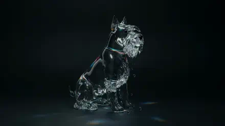 Crystal schnauzer sculpture against a dark background, 4K Ultra HD PC desktop wallpaper and background.