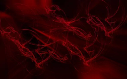 Abstract red HD PC desktop wallpaper with swirling smoky crimson ribbons and wisps across a deep red background.
