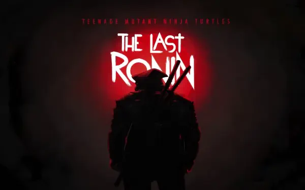 Silhouette of a lone ninja turtle with twin katanas against a red circular glow and The Last Ronin title — 4K Ultra HD PC desktop wallpaper and background.