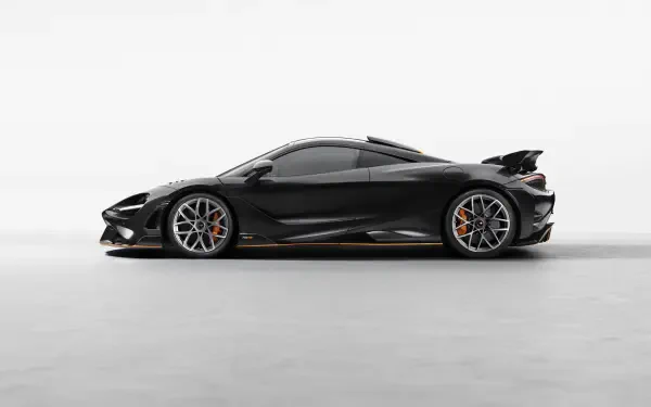 Side profile of a black McLaren 788HS sports car on a clean white backdrop, 8K Ultra HD PC desktop wallpaper and background.