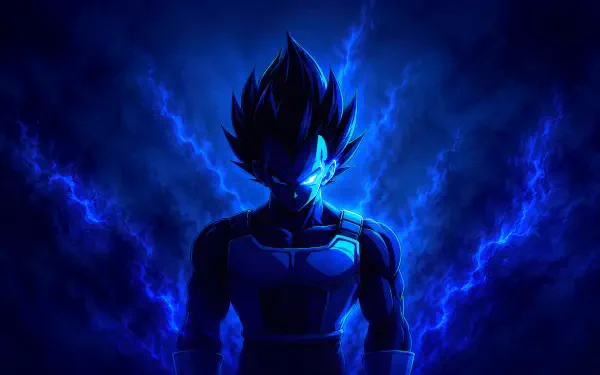 Goku silhouette amid crackling blue lightning, glowing eyes and energy — anime 5K Ultra HD PC desktop wallpaper background
