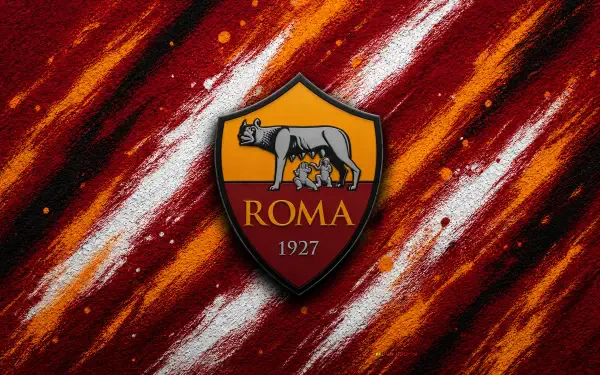 A.S. Roma soccer crest centered on maroon and orange brushstroke background — Sports 4K Ultra HD PC desktop wallpaper.