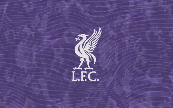Liverpool F.C. white liver bird logo with L.F.C. centered on a textured purple wavy background — 2K Quad HD PC desktop wallpaper.