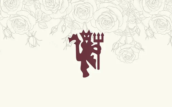 Manchester United F.C. maroon devil logo centered on a cream background with delicate sketched roses across the top — 2K Quad HD PC desktop wallpaper background.