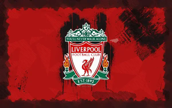 Liverpool F.C. crest centered on a textured red-and-black grunge background — 4K Ultra HD PC desktop wallpaper and background.