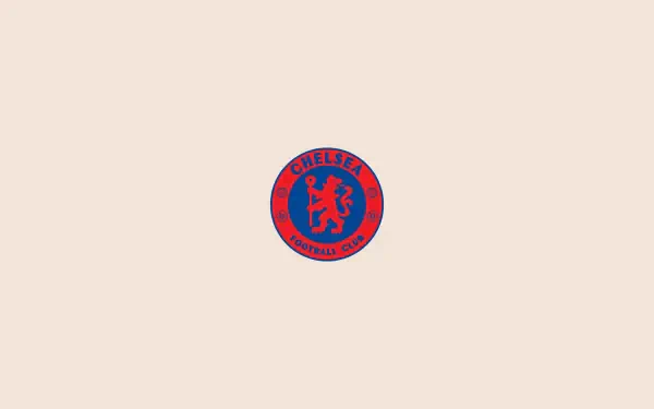 Minimal 2K Quad HD PC wallpaper featuring a centered Chelsea F.C. circular red-blue logo on a pale beige background.
