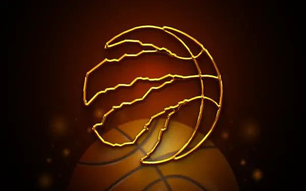 4K Ultra HD PC desktop wallpaper: glowing gold basketball traced by raptor claw slashes, Toronto Raptors NBA motif on a dark reflective background.