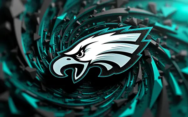 Philadelphia Eagles NFL logo centered over a swirling teal and black abstract vortex — 4K Ultra HD PC desktop wallpaper and background.