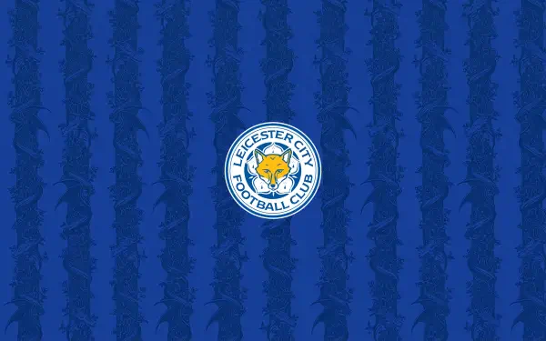 Centered Leicester City F.C. logo on a textured blue striped background — 2K Quad HD PC desktop wallpaper/background.