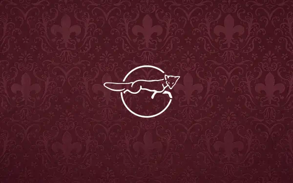 Maroon damask-pattern 2K Quad HD PC desktop wallpaper featuring a minimalist white Leicester City F.C. fox logo inside a circle.