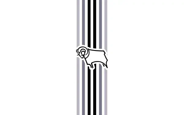 Derby County F.C. logo (ram) centered on vertical black and gray stripes on white background — 2K Quad HD PC desktop wallpaper and background.