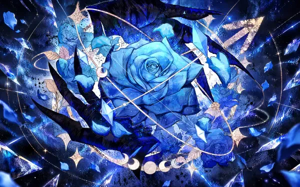 4K Ultra HD PC wallpaper tagged Ado (Nico Nico singer): a blue Mars backdrop with a crystalline rose at center and luminous butterflies swirling around.