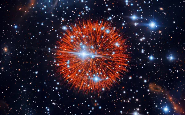 Pa 30 supernova nebula glowing red among a star-filled sky, 5K Ultra HD PC desktop wallpaper and background.