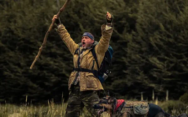 Brad Pitt hiking through a forest with a backpack in Heart of the Beast, HD PC desktop wallpaper and background.