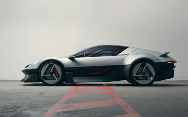 Alpine A310 Vision concept sports car in a sleek side profile, featured in a 5K Ultra HD PC desktop wallpaper.