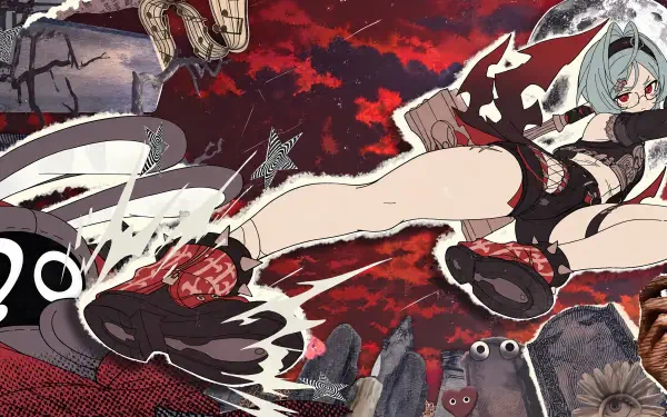 Roxy from Zenless Zone Zero strikes a dynamic pose against a crimson backdrop in this 4K Ultra HD anime girl PC desktop wallpaper.