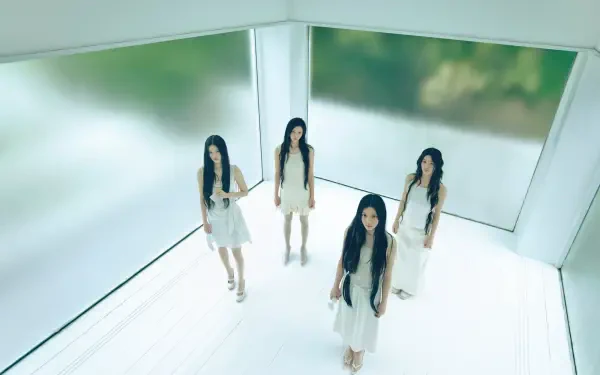 ILLIT women in white fashion outfits in a minimalist room, Break Even 4K Ultra HD PC desktop wallpaper background.