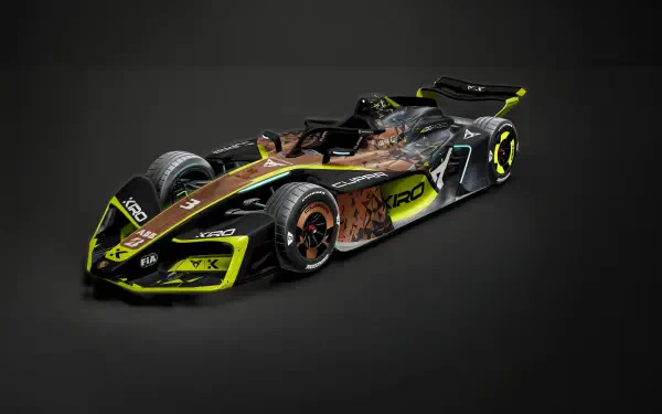 CUPRA KIRO Formula E concept race car in a dramatic studio render, 4K Ultra HD PC desktop wallpaper and background.