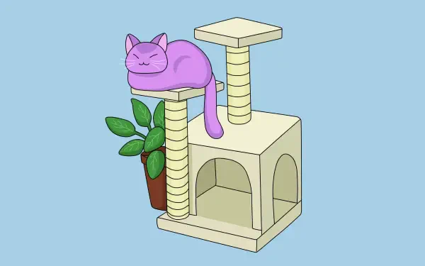 Lo-fi Purrple Cat purple cat lounging on a cat tree, 4K Ultra HD PC desktop wallpaper and background.