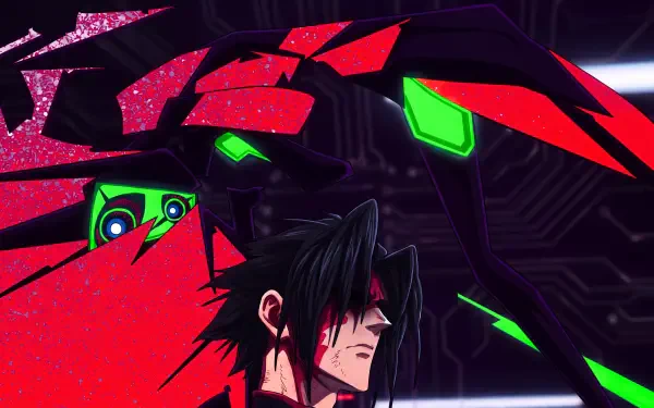 Cyberpunk: Edgerunners 2 anime wallpaper featuring D and Capri amid vivid red and neon-green graphics, 5K Ultra HD PC desktop background.
