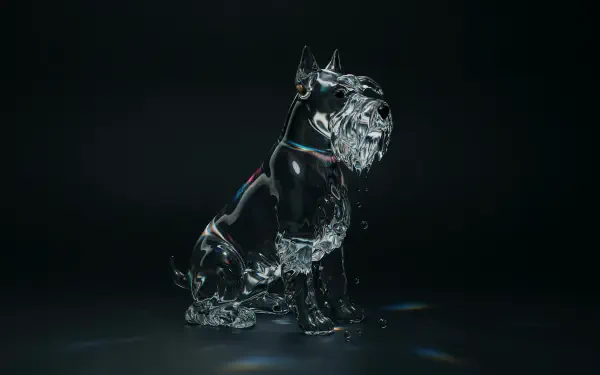 Crystal schnauzer sculpture against a dark background, 4K Ultra HD PC desktop wallpaper and background.
