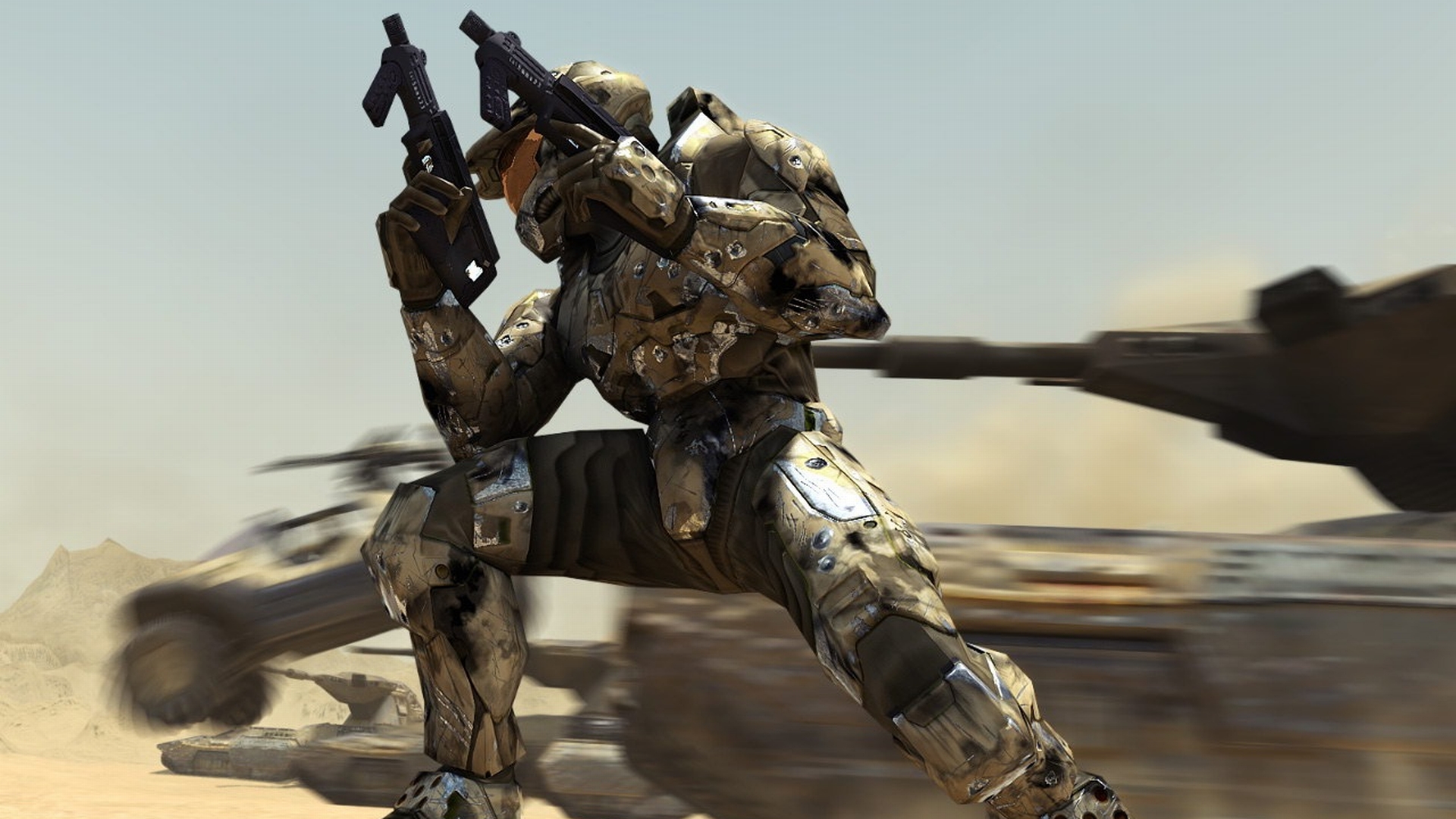 Halo's iconic Master Chief in action as a video game character.