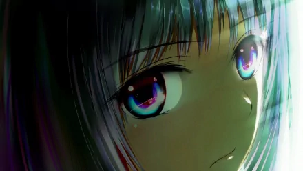 Close-up of an anime character from Kami-sama No Memo-Chou with striking, colorful eyes. This HD desktop wallpaper offers a vibrant, detailed visual for fans.