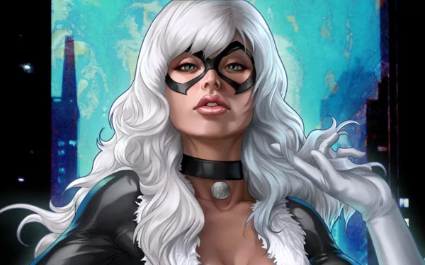 HD desktop wallpaper featuring Black Cat from Marvel Comics, showcasing her striking appearance and confident pose against a vibrant background.