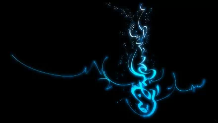 Abstract digital art featuring glowing blue lines and shapes on a black background, designed as an HD PC desktop wallpaper with a modern, vibrant aesthetic.