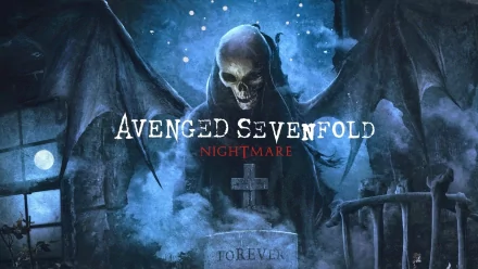 HD wallpaper featuring Avenged Sevenfold's Nightmare theme with a skeletal figure and dark, gothic background.