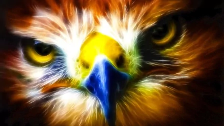 HD desktop wallpaper featuring a vibrant, close-up illustration of an eagle's face with intense, glowing colors and piercing eyes.