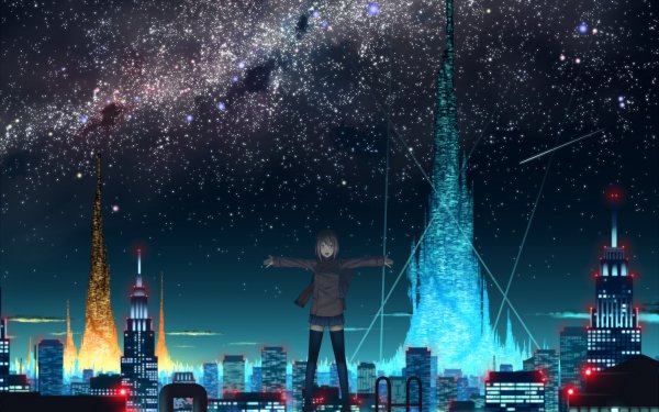 Anime City Night Star HD Wallpaper | Background Image