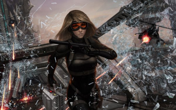 Ciencia ficción Mujeres Guerrera Pistola Bodysuit Goggles Fondo de pantalla HD | Fondo de Escritorio