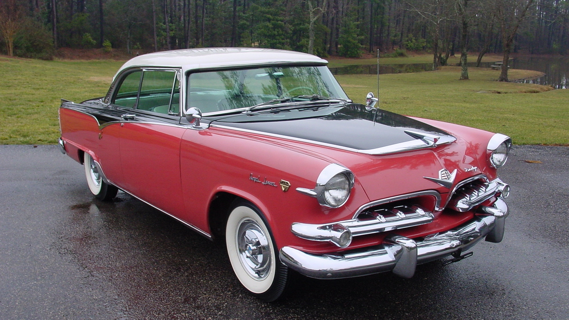 1955 Dodge Royal Lancer Coupe parked elegantly in a picturesque setting